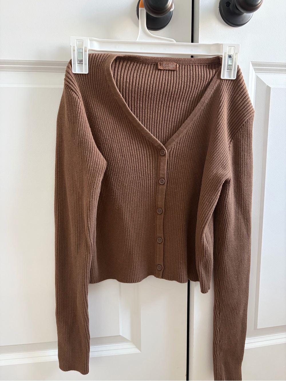 Brandy Melville Brown Ribbed V-Neck Button Cardigan
